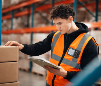 warehouse associate picking and packing orders in distribution center