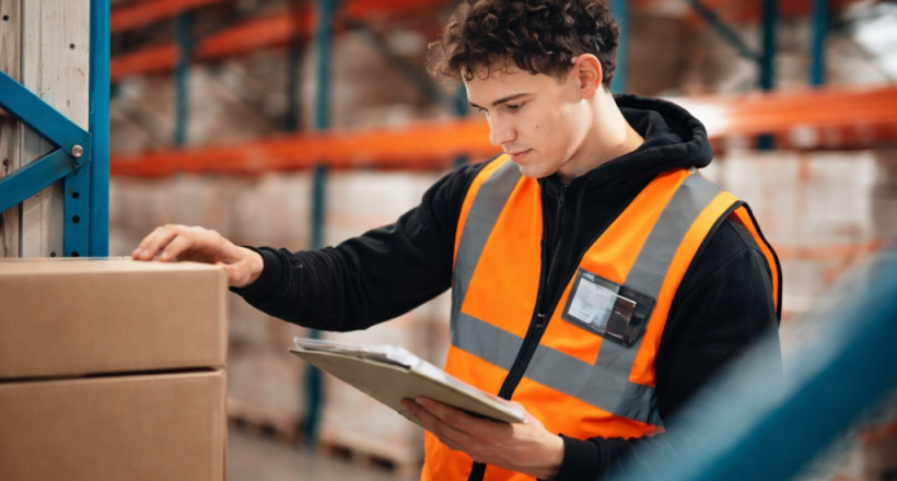 warehouse associate picking and packing orders in distribution center