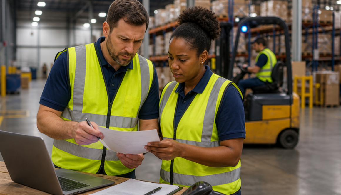 warehouse supervisor evaluating employee performance in warehouse