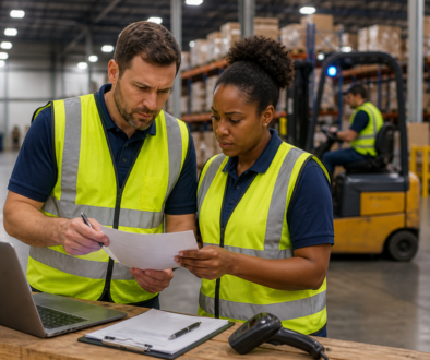 warehouse supervisor evaluating employee performance in warehouse