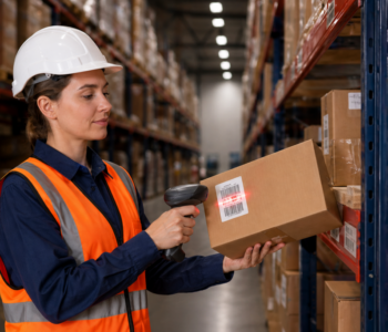 warehouse worker scanning inventory box in distribution center during career transition from retail