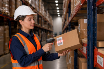 warehouse worker scanning inventory box in distribution center during career transition from retail