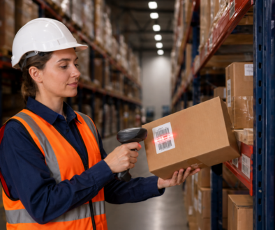 warehouse worker scanning inventory box in distribution center during career transition from retail