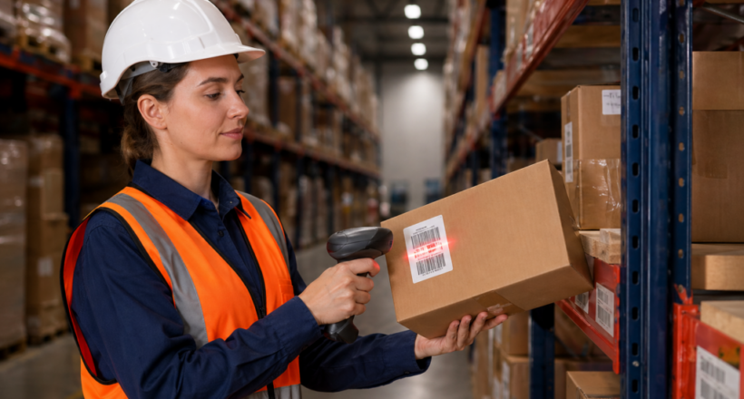 warehouse worker scanning inventory box in distribution center during career transition from retail