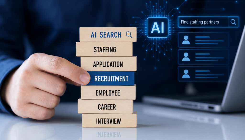 staffing professional reviewing AI recruiting and hiring technology