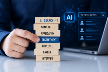 staffing professional reviewing AI recruiting and hiring technology