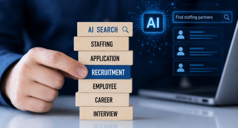 staffing professional reviewing AI recruiting and hiring technology