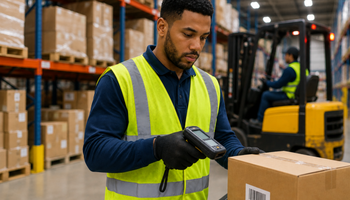 Warehouse employee preparing for a shift at a distribution center, representing warehouse jobs in Richmond VA.