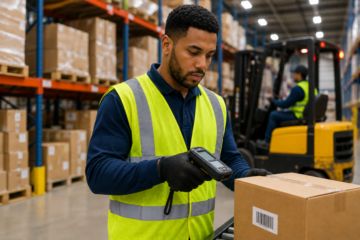 Warehouse employee preparing for a shift at a distribution center, representing warehouse jobs in Richmond VA.