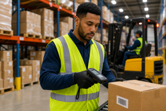 Warehouse employee preparing for a shift at a distribution center, representing warehouse jobs in Richmond VA.