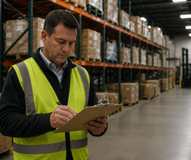 Warehouse supervisor reviewing staffing performance on the warehouse floor