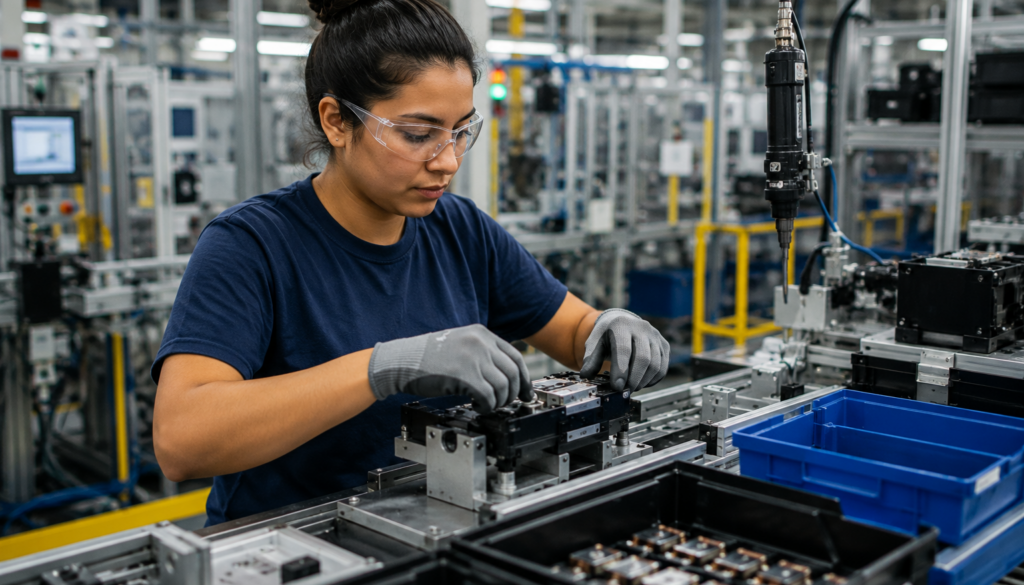 Production associate working on a manufacturing line in a Virginia facility