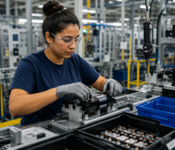 Production associate working on a manufacturing line in a Virginia facility