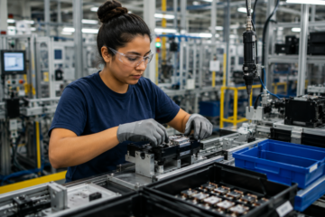 Production associate working on a manufacturing line in a Virginia facility