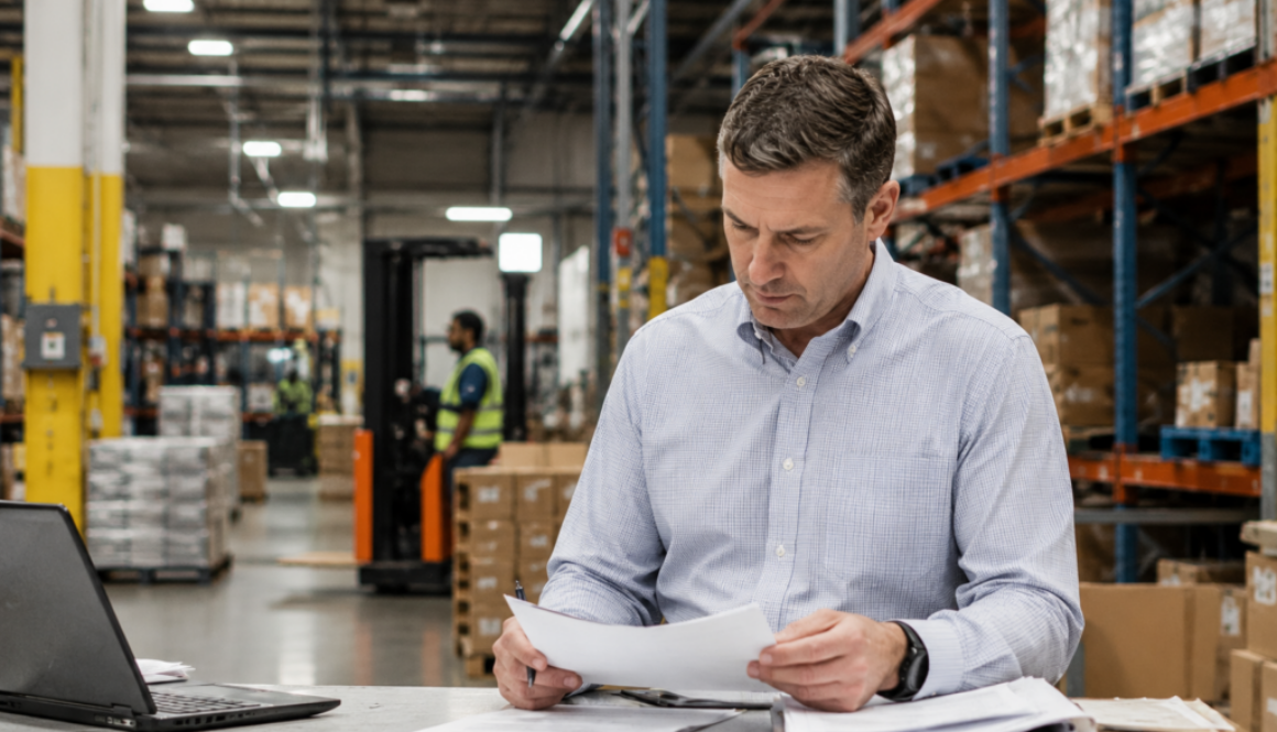 Warehouse operations manager reviewing staffing options in a Virginia facility