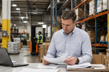 Warehouse operations manager reviewing staffing options in a Virginia facility
