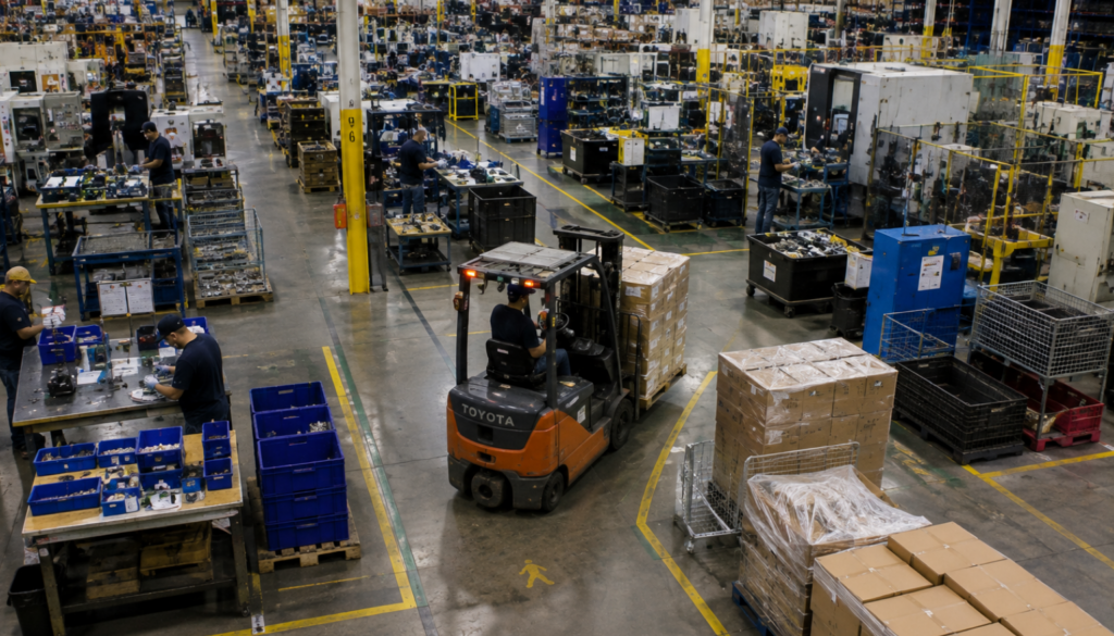 Workers on an active manufacturing production floor in the Richmond Virginia area
