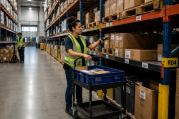 Picker packer scanning inventory in a Virginia warehouse distribution center