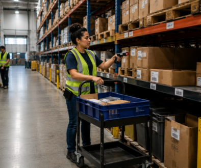 Picker packer scanning inventory in a Virginia warehouse distribution center