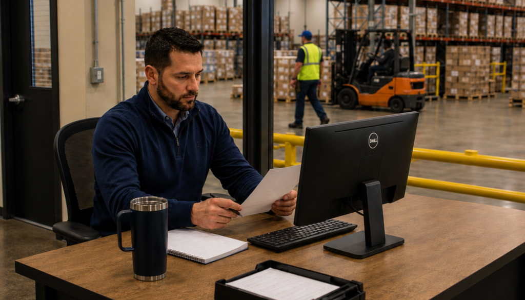 Warehouse operations manager reviewing staffing options at a Virginia facility