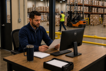 Warehouse operations manager reviewing staffing options at a Virginia facility