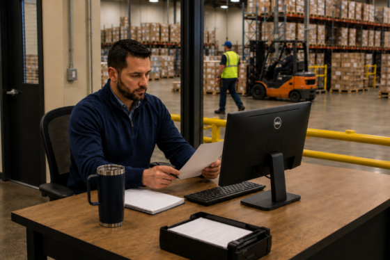 Warehouse operations manager reviewing staffing options at a Virginia facility